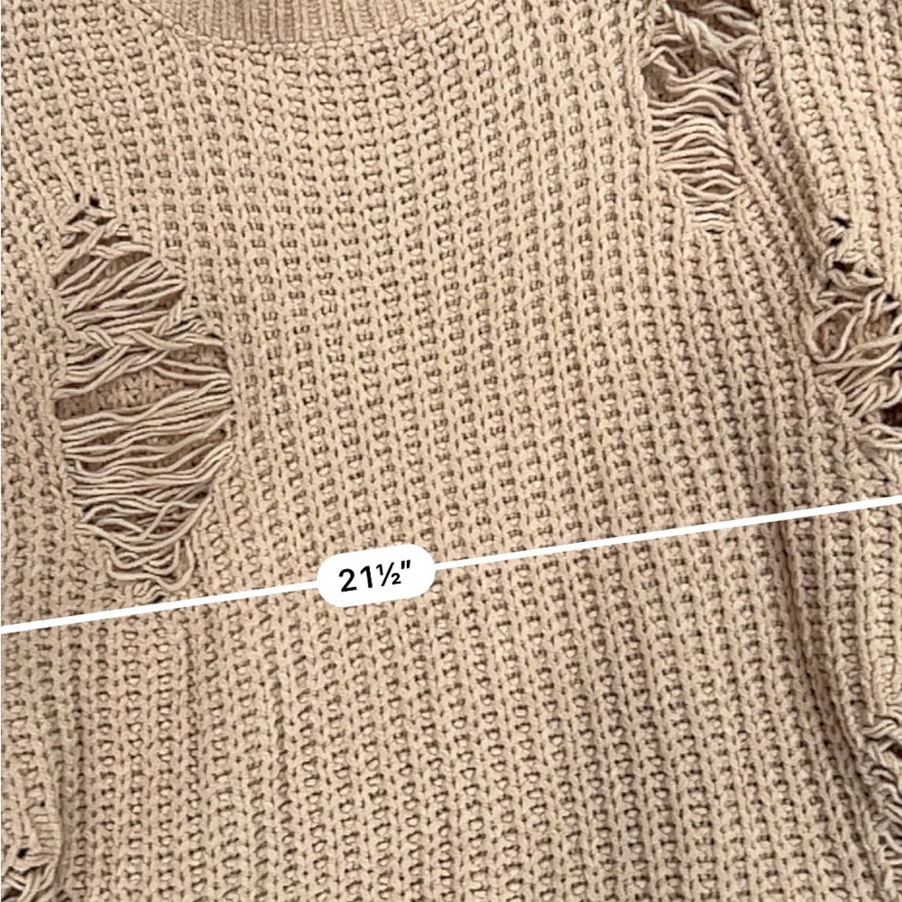 POL tan distressed ripped chenille pullover sweater - Picture 3 of 5